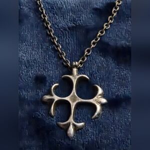 Pewter Cross Pendant Necklace on 22" Chain
